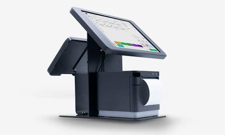 Caisse enregistreuse tactile Toporder sur son support avec imprimante intégrée